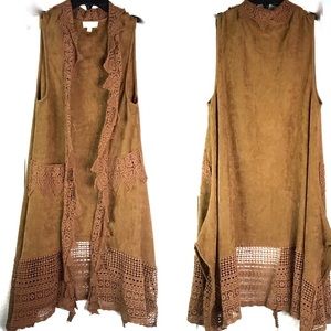 Umgee Brown faux brown suede vest Cardigan M
